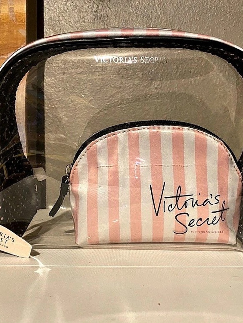 Victoria's Secret Signature Stripe Clear Train Case 2-Piece Set